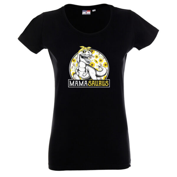 mamasaurus w słonecznikach czarna damska koszulka z nadrukiem dla mamy
