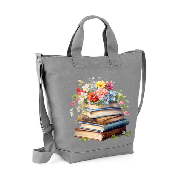 Szara torba książkowe kwiaty 44 z kolorowym nadrukiem