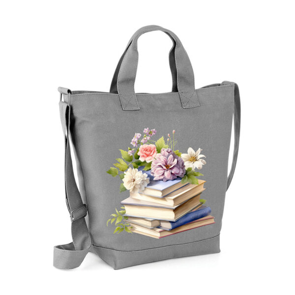 szara torba książkowe kwiaty 11 z kolorowym nadrukiem